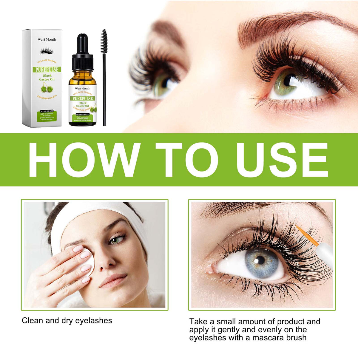 Black Castor Oil, Natural Curl Black Beauty Mild No Trace No Smudge Mascara