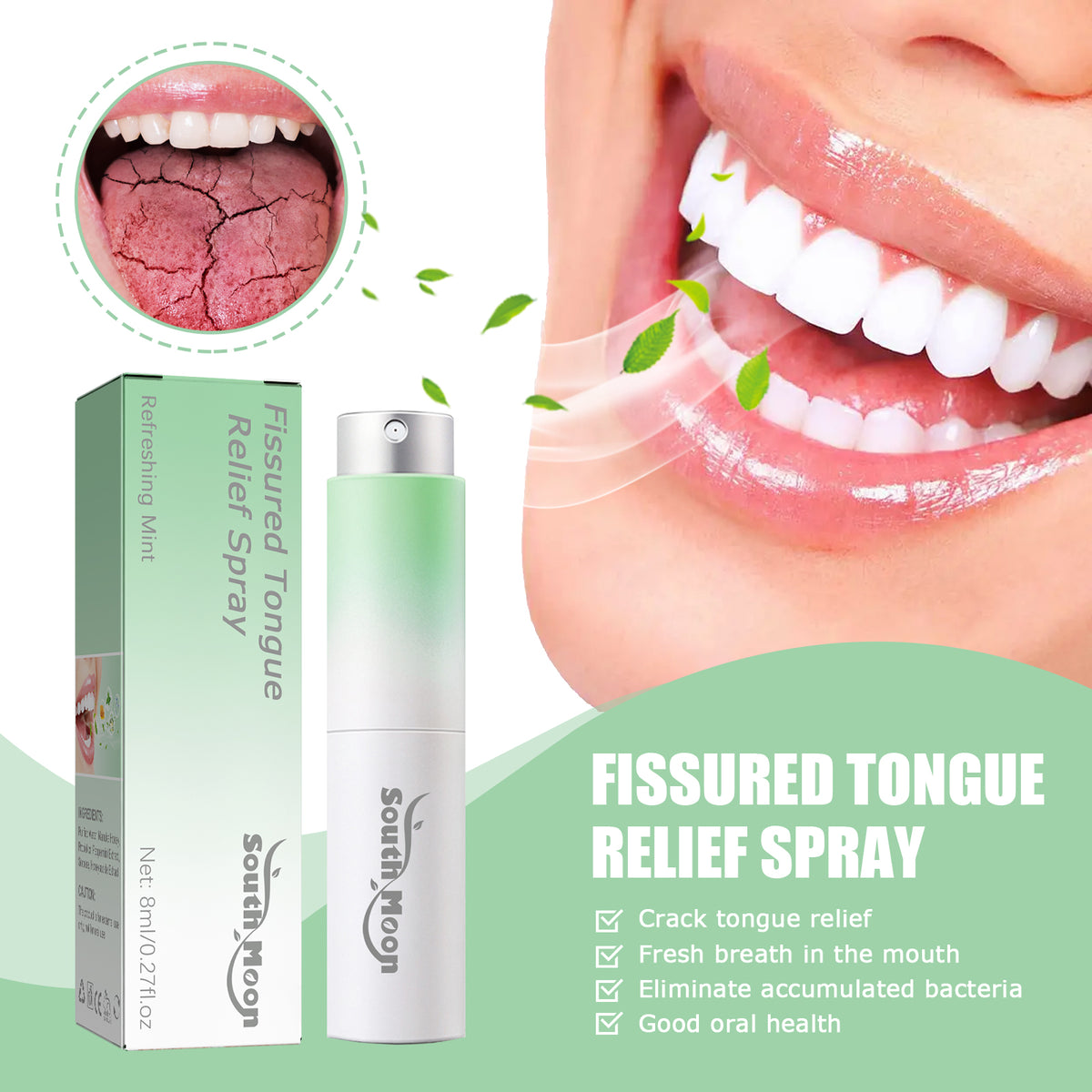 Fissured Tongue Relief Spray, Relieve Cracked Tongue And Fresh Breath Deodorizer Mouth Spray