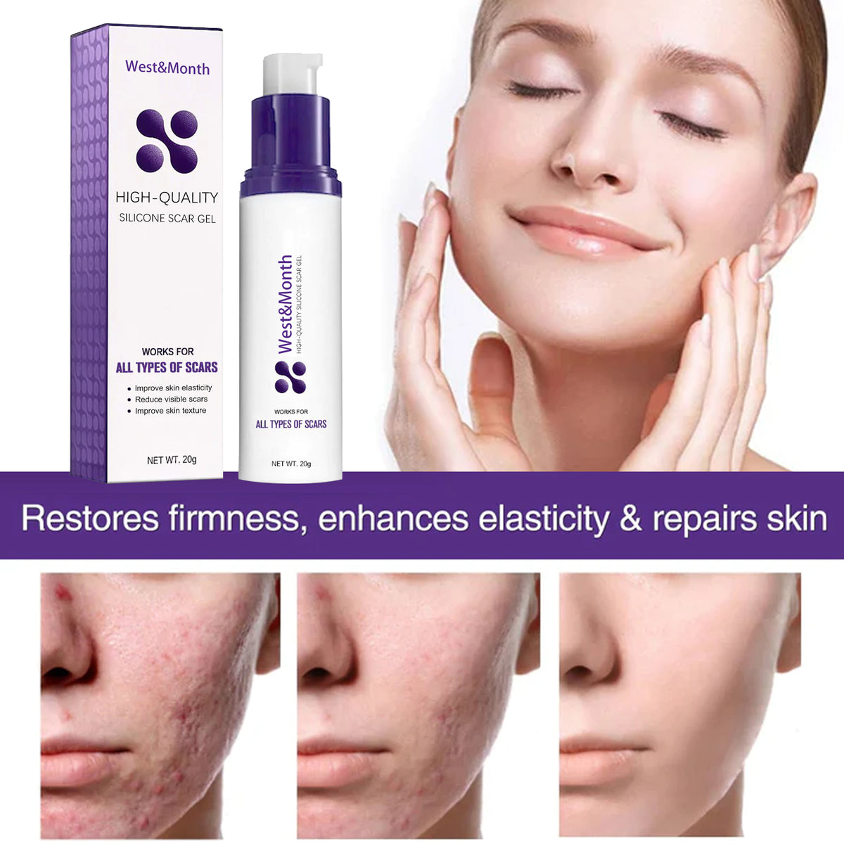 High-quality Silicone Scar Gel, Lighten Acne Mark Scar Repair Skin Smoothing Care Cream