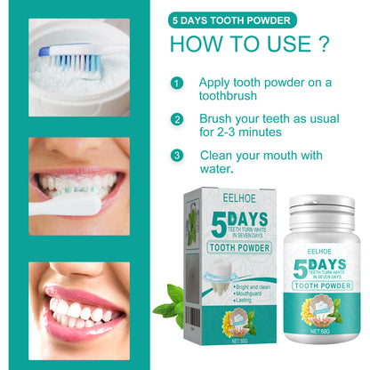 5 Day Whitening Tooth Powder, Clean Teeth Remove Dirt Plaque Fresh Mouth Clean Teeth Powder