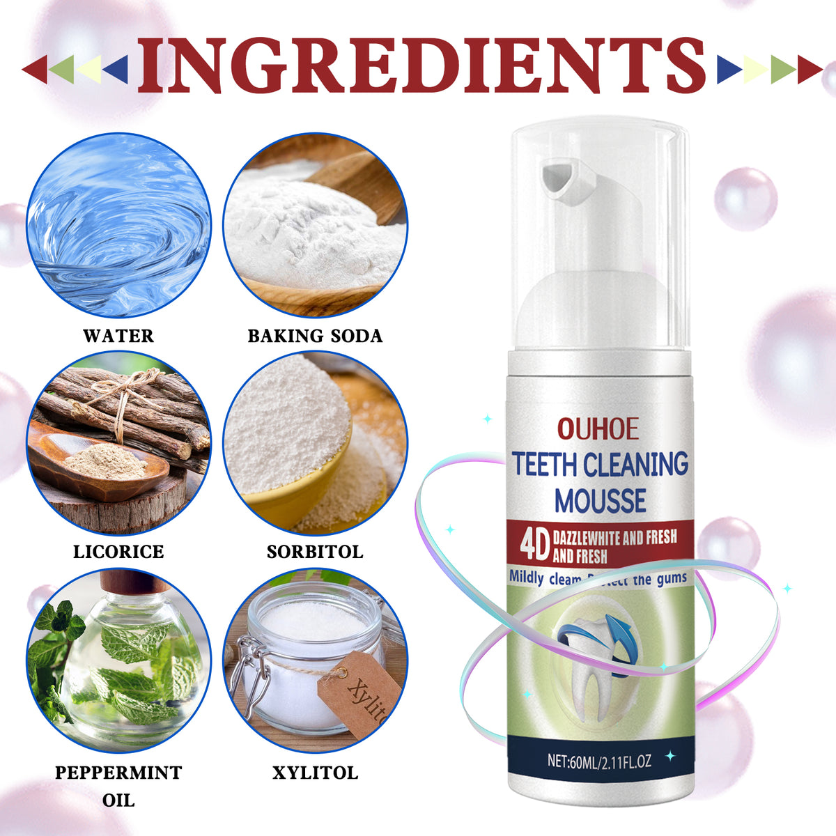 Tooth Cleaning Mousse, Mouth Clean Fresh Bright White Anti-decay Foam Toothpaste