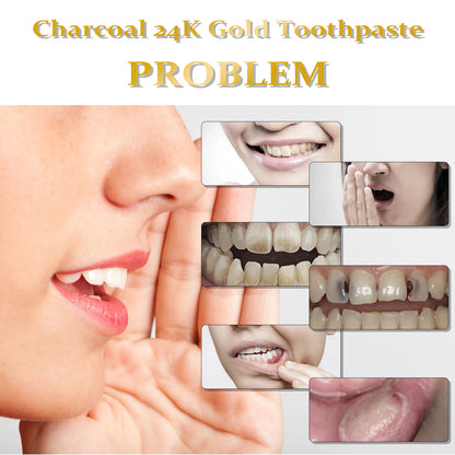 Charcoal 24k Gold Toothpaste, Deep Clean Stained Teeth Yellow Care Mouth Fresh Breath White Beautiful Teeth