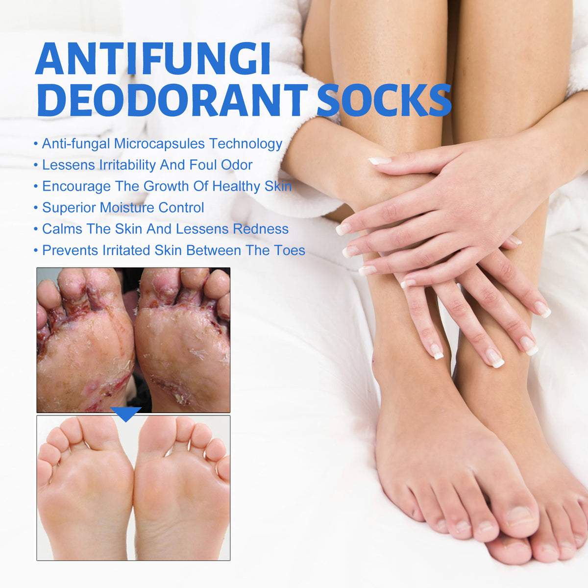 Antifungal Deodorant Socks, Comfortable Breathable Non-slip Anti-foot Sweat Deodorant Foot Care Thermal Socks