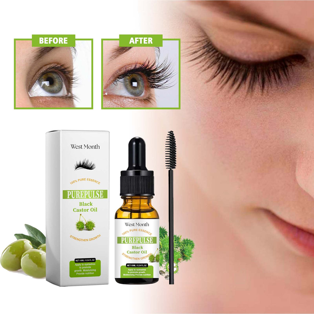 Black Castor Oil, Natural Curl Black Beauty Mild No Trace No Smudge Mascara