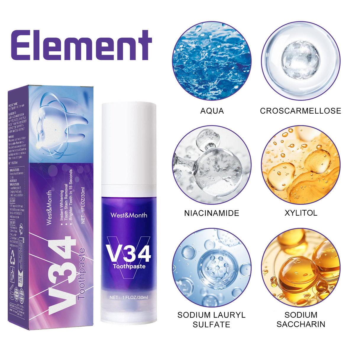 V34 Toothpaste, Whitening Teeth Clean Care Gums Fresh Breath Press Toothpaste