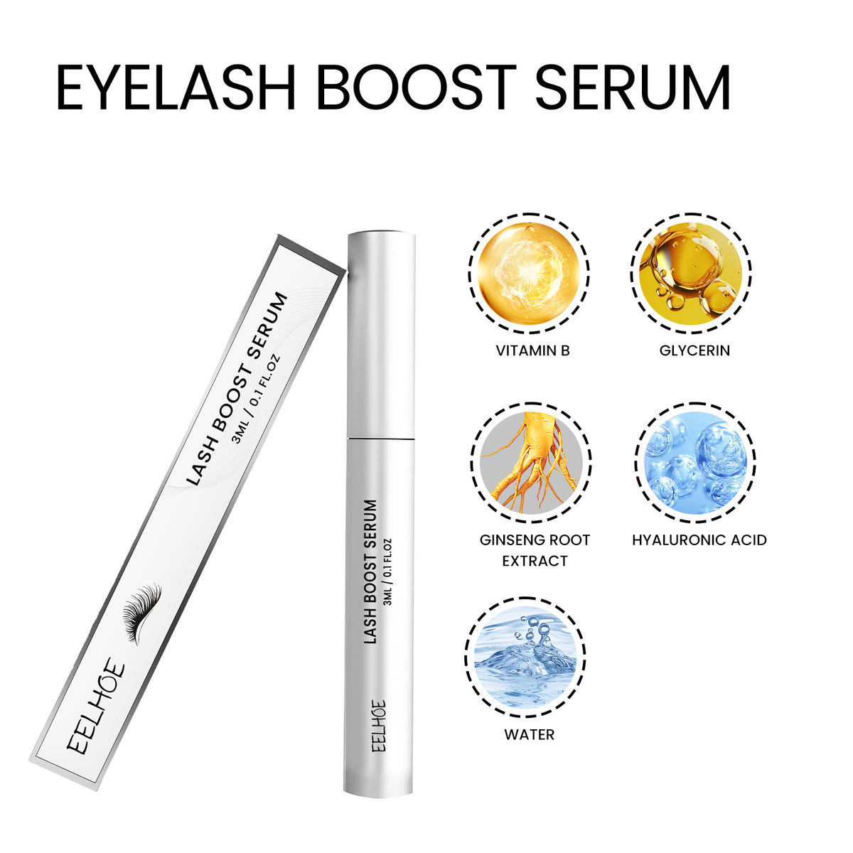 Lash Boost Serum, Eyebrows And Eyelashes Black Thick Curly Natural Beautiful Slender Long Gentle Not Easy To Smudges