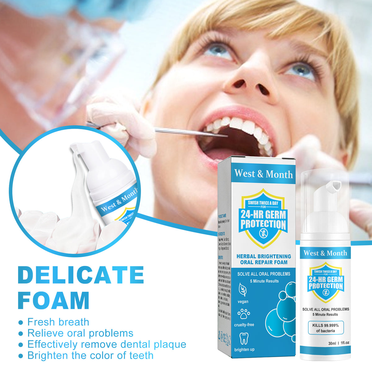 Herbal Brightening Oral Repair Foam, Clean Bad Breath And Teeth Stains With White Teeth Foam