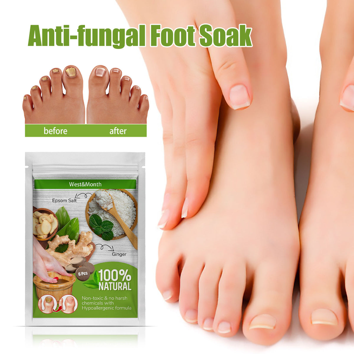 Anti-fungal Foot Soak, Foot Gray Nail Repair Bright Nail Deodorizer Foot Care Foam Tablets