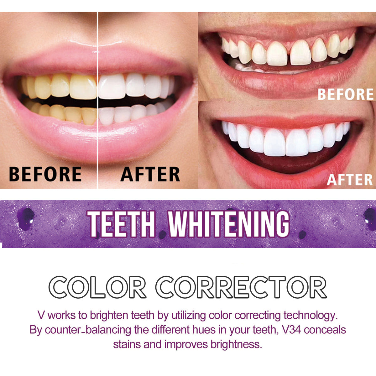 V34 Purple Whitening Toothpaste, Removal Teeth Tartar Oral Cleaning Repair Teeth Whitening Toothpaste