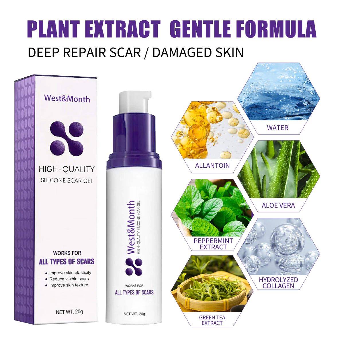 High-quality Silicone Scar Gel, Lighten Acne Mark Scar Repair Skin Smoothing Care Cream