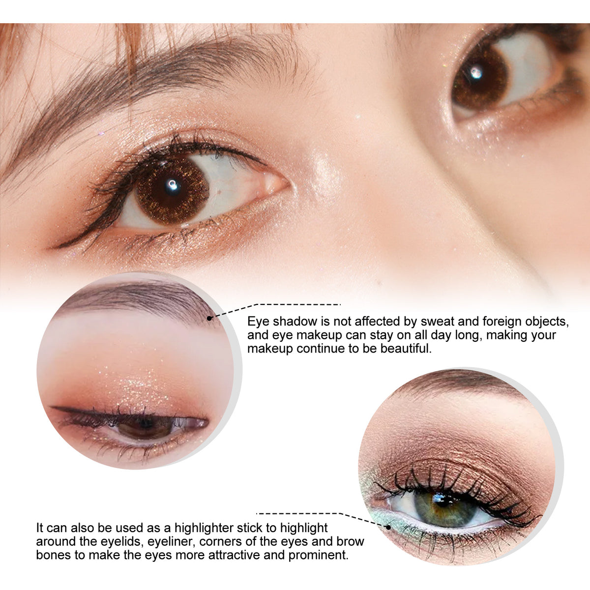 Eyeshadow Stick Waterproof Long-Lasting Easy Color Fine Shimmer Reclining Silkworm Brightening All-In-One Eyeshadow Stick