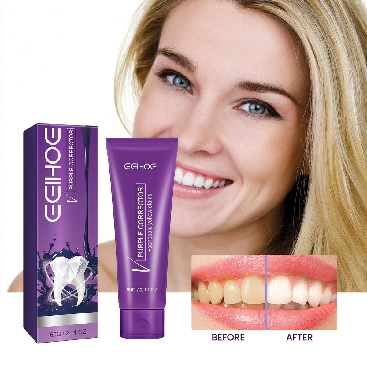 Purple Corrector, Deep Clean Bad Breath Dirt Care Gingival Whitening Tooth Care Toothpaste